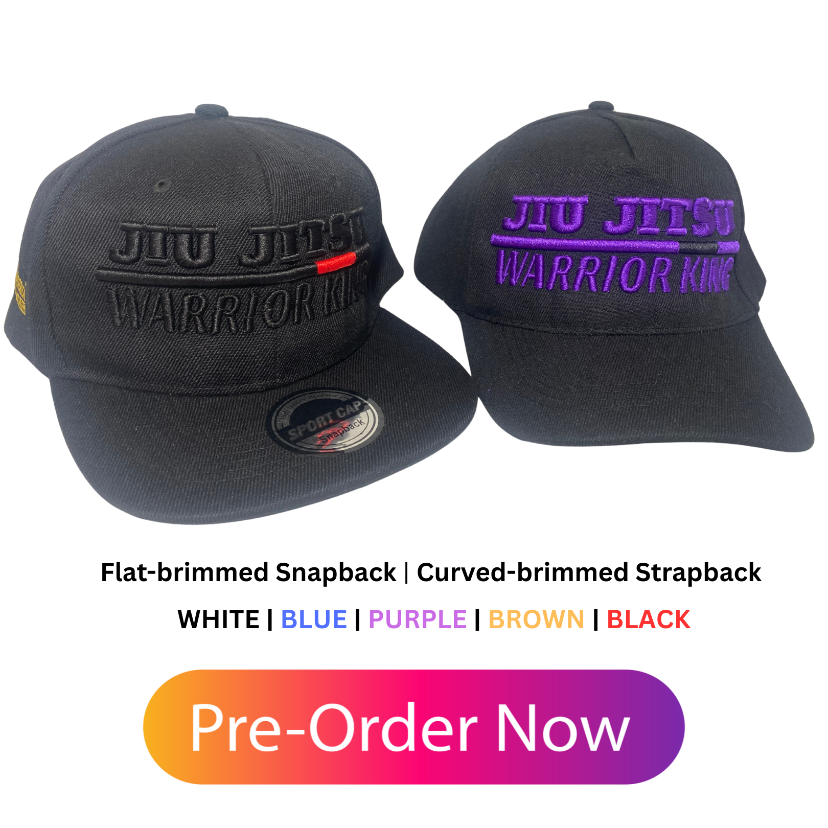 WKFW Jiu Jitsu Embroidered Cap - Flat-brimmed Snapback | Curved-brimmed Strapback